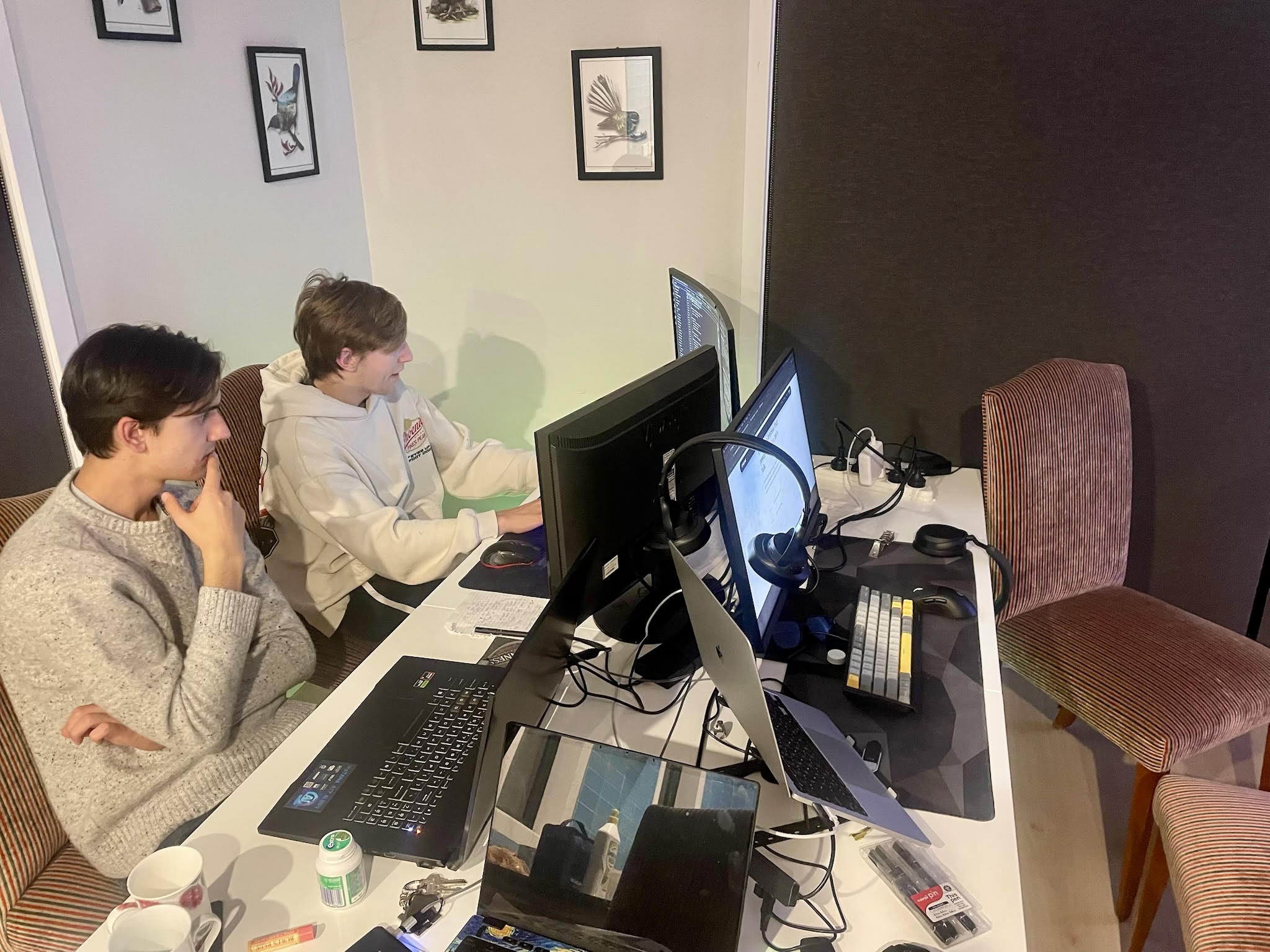 Two members of the Opinomix team working together at their desks